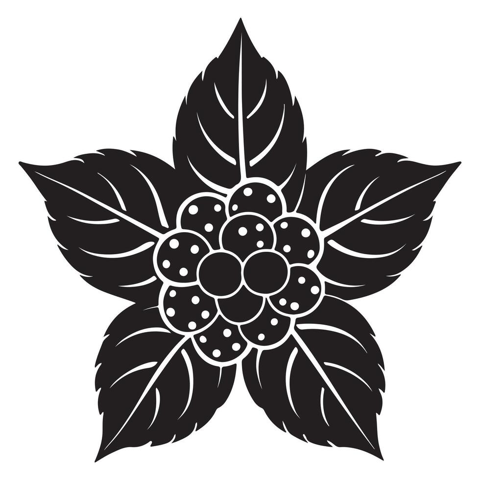 Elegant Black and White Illustration of a Stylized Flower with Berries, Evoking a Sense of Calm and Sophistication vector