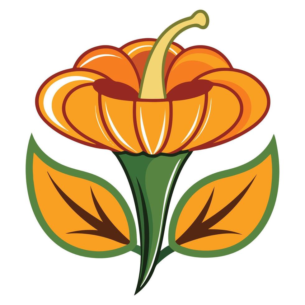 Vibrant Autumnal Flower Blossom with Lush Orange Petals and Green Stem, Isolated on White Background, Illustrative Style vector