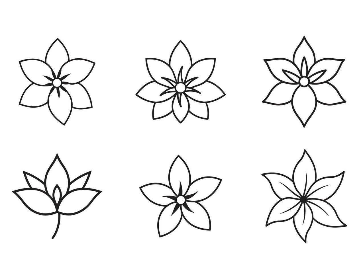 Six Simple Line Art Flower Designs Elegant Minimalist Floral Illustrations for Design Projects - Professional digital artwork with vibrant colors and detailed composition vector