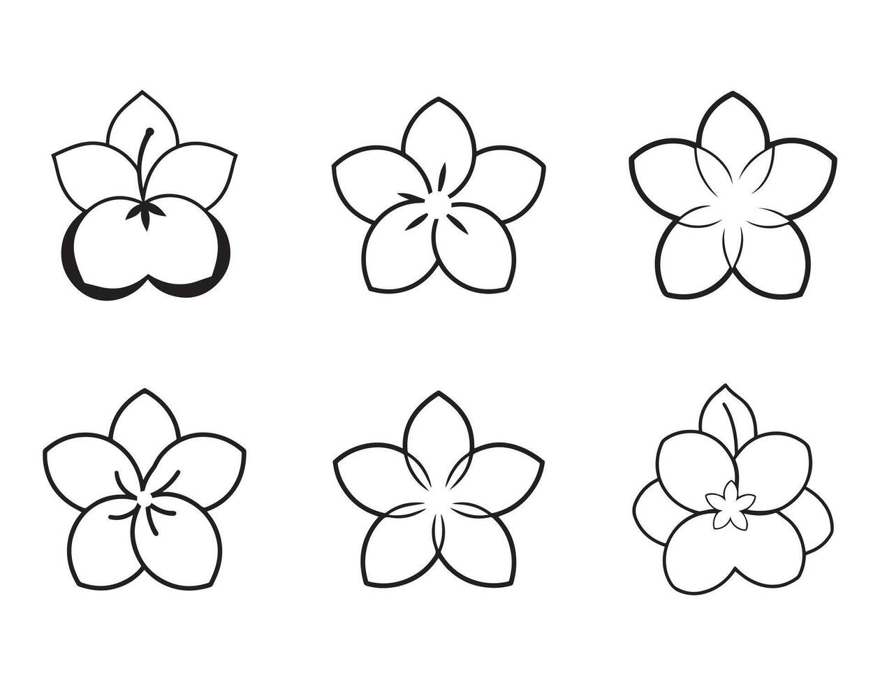 Six Simple Line Drawing Illustrations of Delicate Flowers in Serene Black and White Style - Professional digital artwork with vibrant colors and detailed composition vector