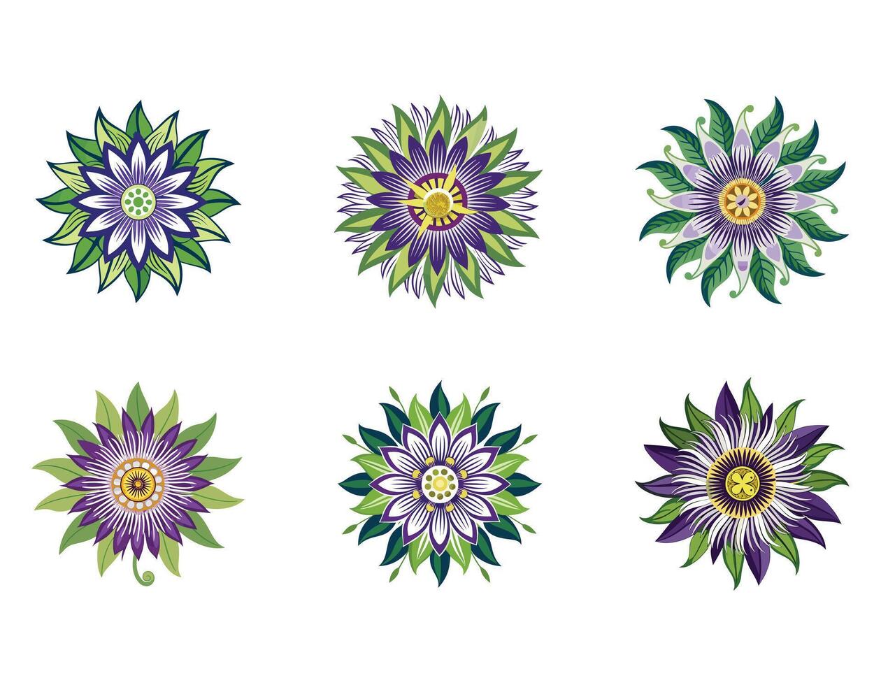 a passion flower icon with intricate layered fail vector