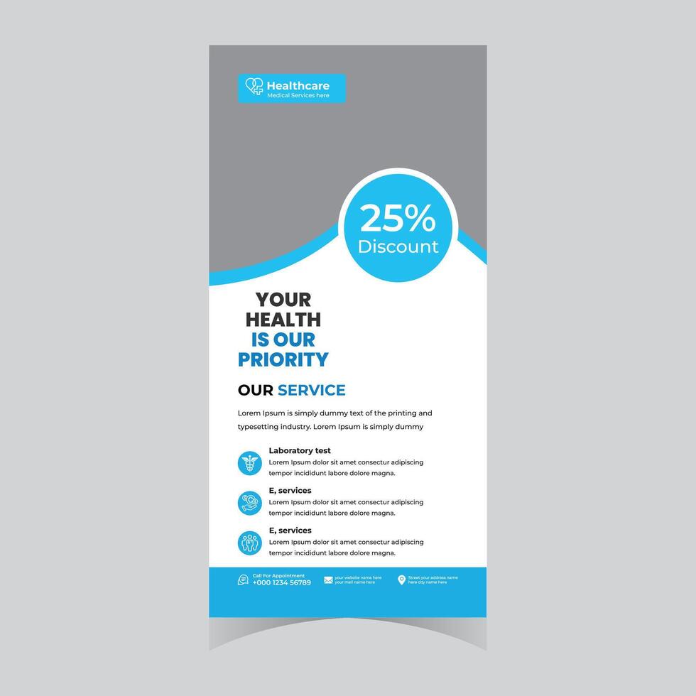 Eye-Catching Healthcare Roll-Up Banner Design 25 Discount on Medical Services with a Modern, Clean Aesthetic vector