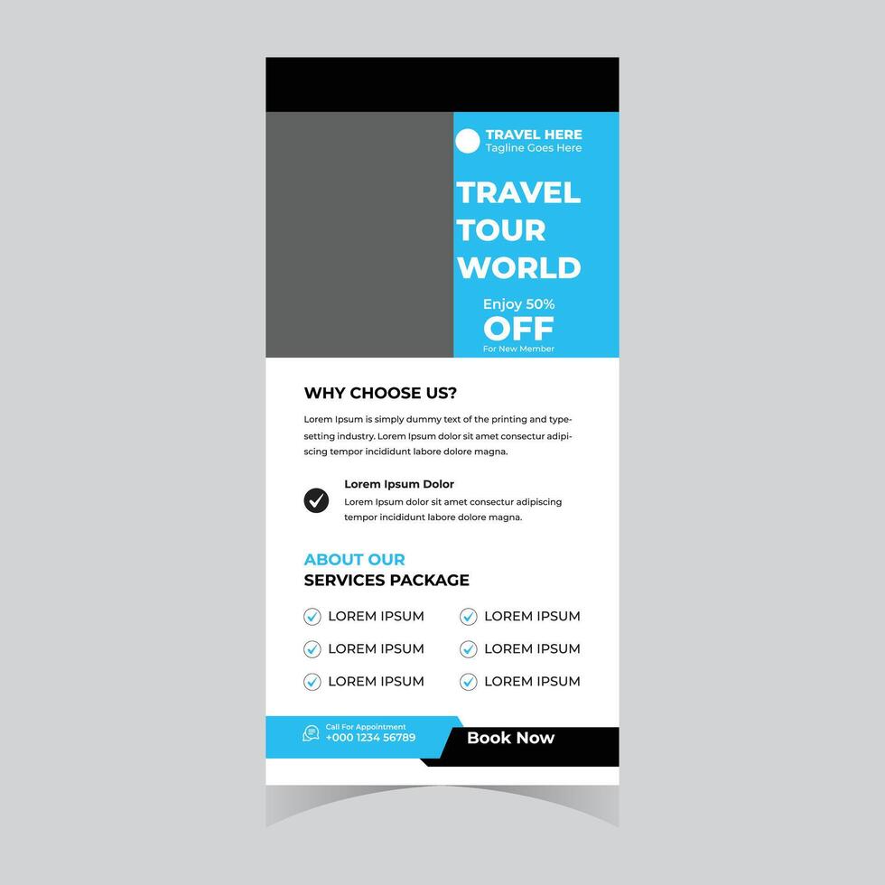 Modern Travel Tour World Roll-Up Banner Design 50 Off for New Members, Booking Now - Professional digital artwork with vibrant colors and detailed composition vector