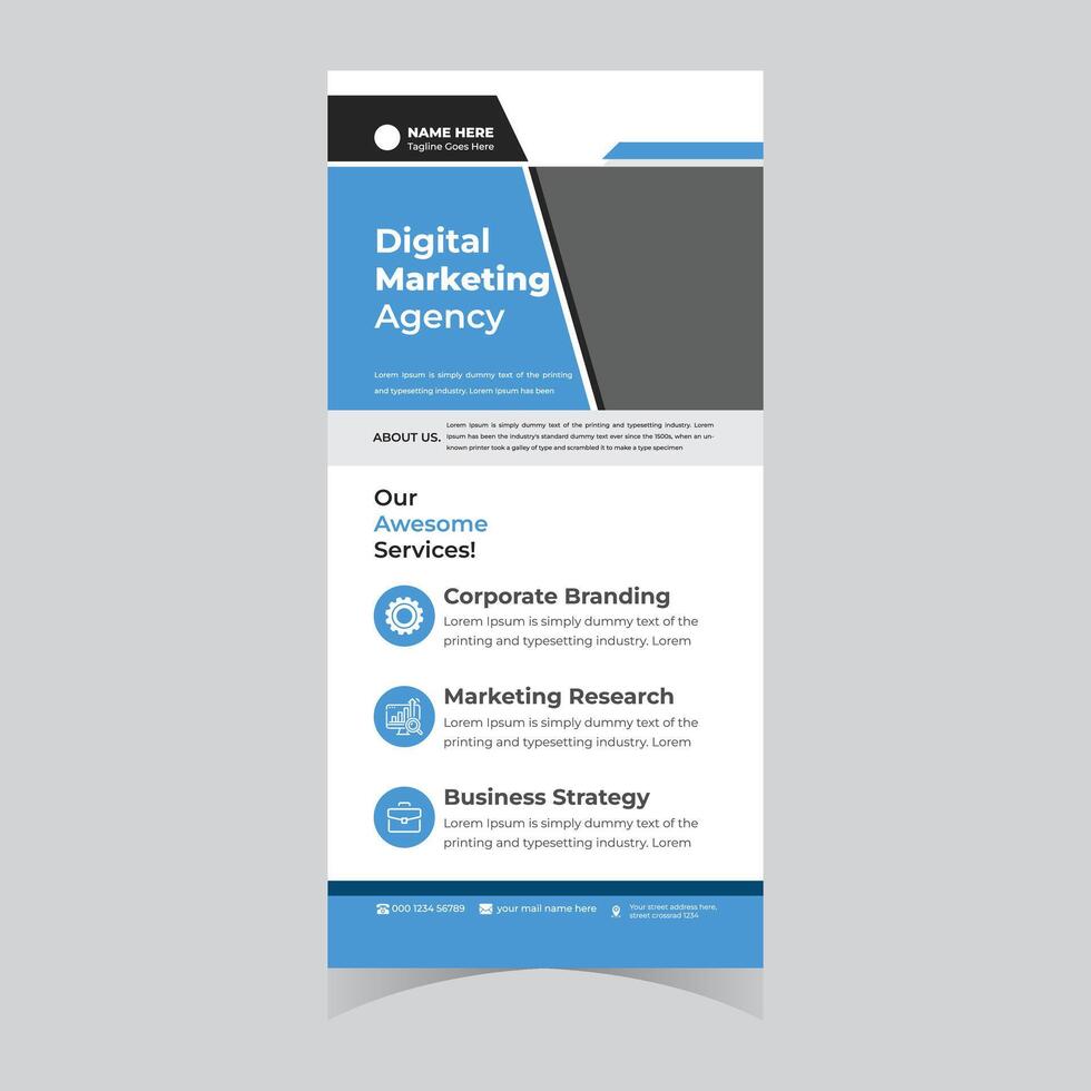 Professional Modern Blue and Gray Digital Marketing Agency DL Flyer Template Design - Professional digital artwork with vibrant colors and detailed composition vector