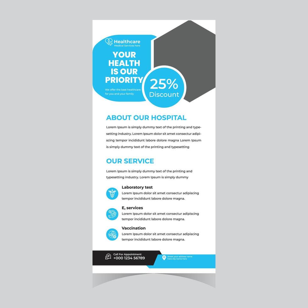 Modern Healthcare Roll-up Banner Design 25 Discount on Services, Promoting Priority Health in a Clean, Professional Mood vector