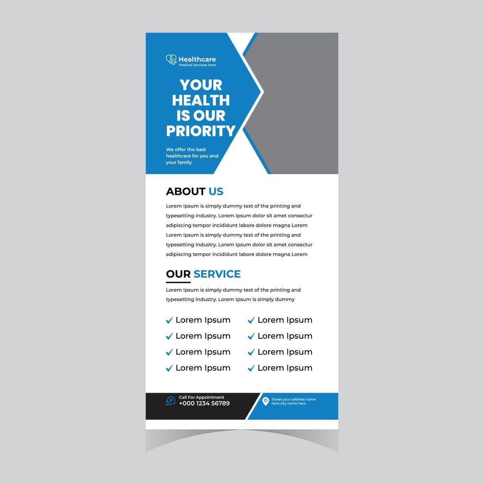 Professional Healthcare Roll-Up Banner Design Modern, Clean, and Informative for Clinic or Hospital - Professional digital artwork with vibrant colors and detailed composition vector
