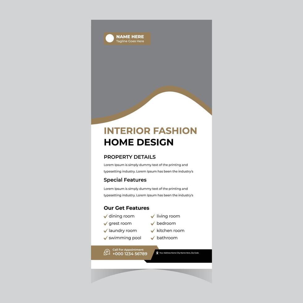 Elegant Grey and Gold Interior Fashion Home Design Roll-Up Banner for Modern Property Showcase - Professional digital artwork with vibrant colors and detailed composition vector