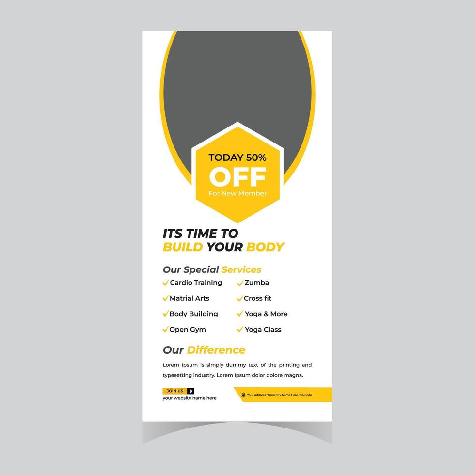 Build Your Body Today 50 Off Gym Membership Flyer for New Members with Cardio, Zumba, and More Fitness Classes vector