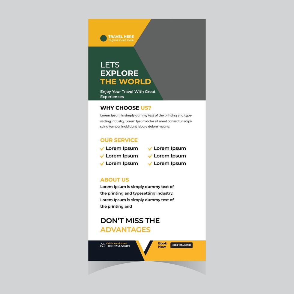 Exciting World Travel Roll-up Banner Explore Global Adventures with Unforgettable Experiences - Professional digital artwork with vibrant colors and detailed composition vector