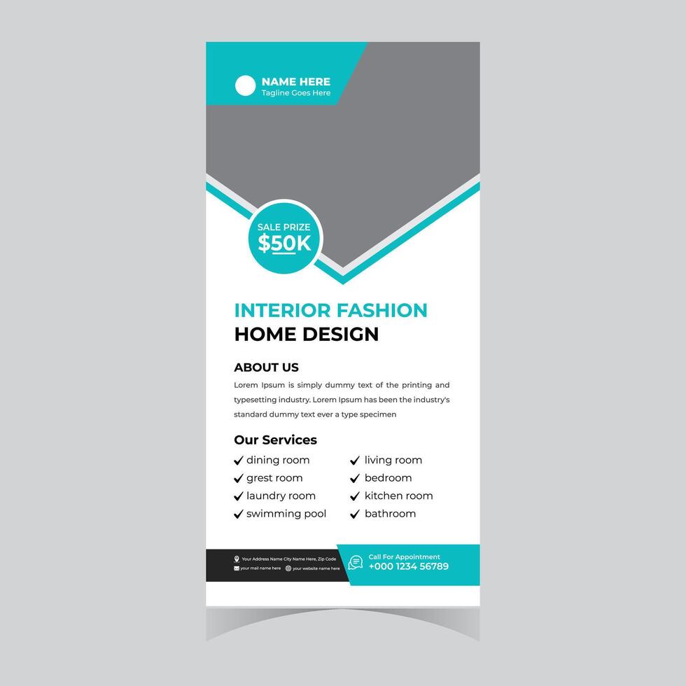 Stylish Teal and Gray Interior Design Flyer Template 50k Sale, Home Renovation Services - Professional digital artwork with vibrant colors and detailed composition vector