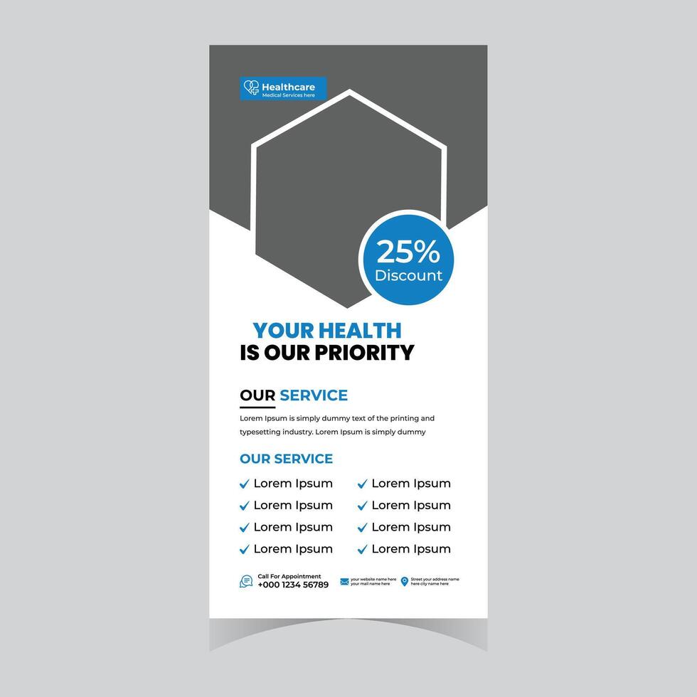 Eye-Catching Healthcare Roll-Up Banner Design 25 Discount on Priority Health Services - Professional digital artwork with vibrant colors and detailed composition vector