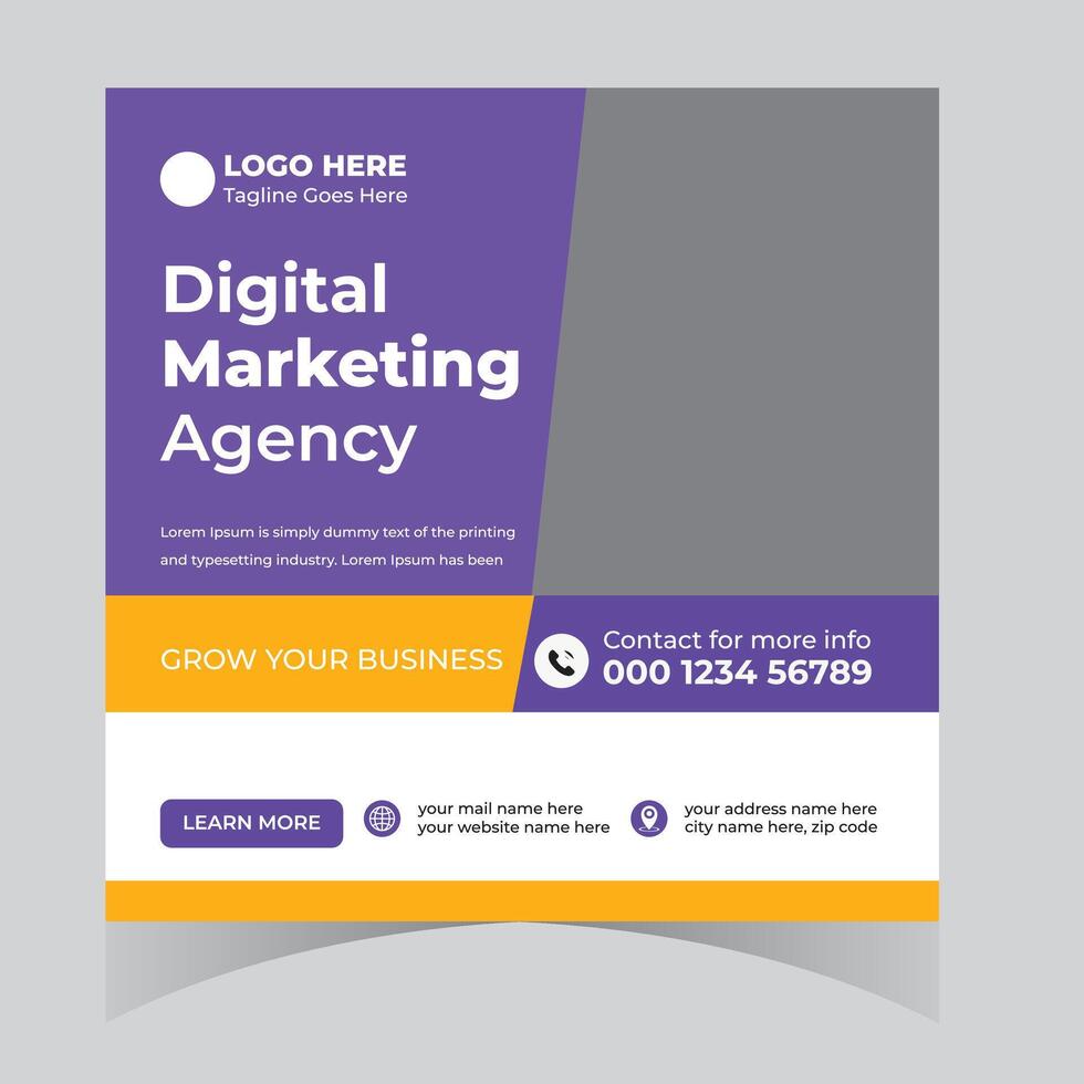 Modern Digital Marketing Agency Social Media Post Design Grow Your Business with Engaging Purple and Yellow Template vector