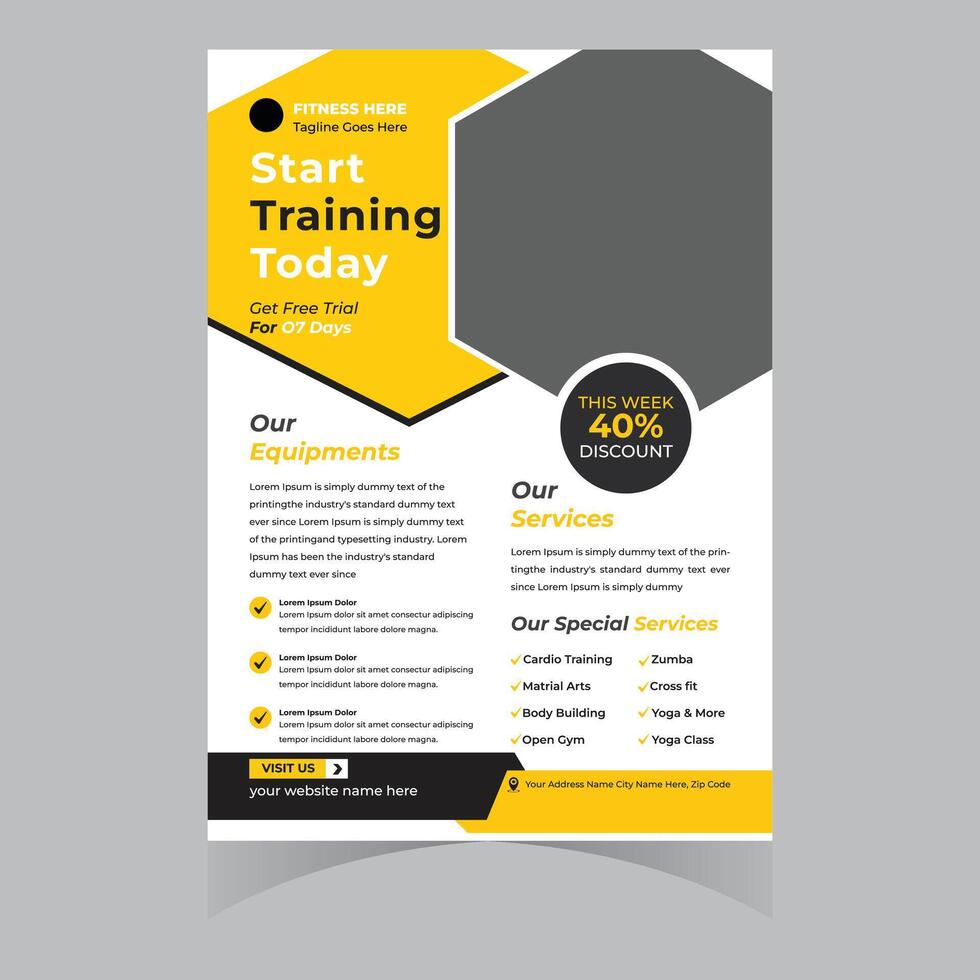 Motivational Fitness Flyer Start Training Today and Get a 40 Discount This Week at Our Gym vector