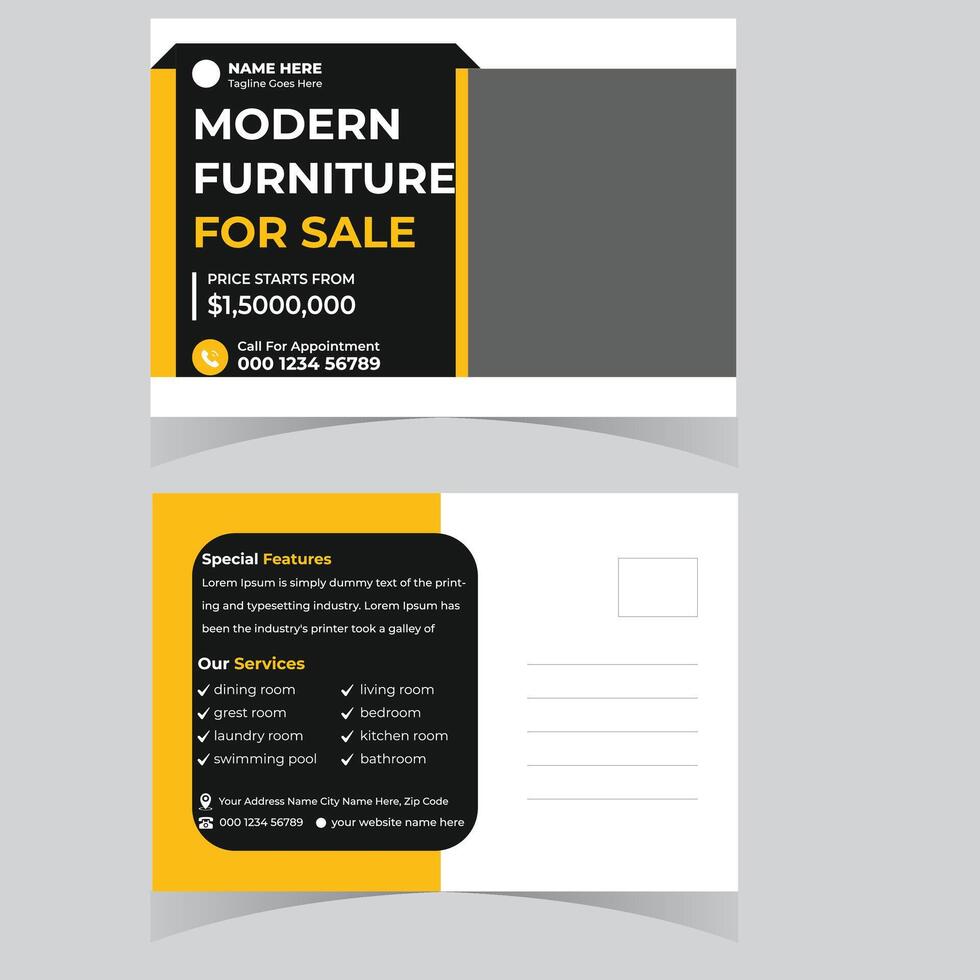 Stylish Modern Furniture for Sale Luxury Postcard Design Showcasing Elegant Home Furnishings - Professional digital artwork with vibrant colors and detailed composition vector