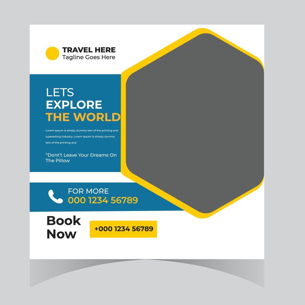 Inspiring Travel Social Media Post Explore the World, Book Now, Enticing Design for Adventurous Mood vector