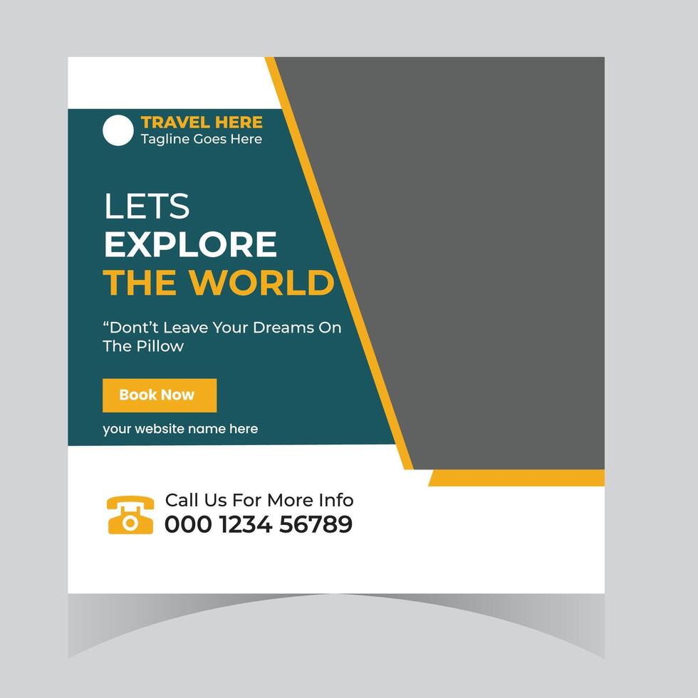 Inspiring Travel Social Media Post Explore the World, Book Your Adventure Now, Enticing Design - Professional digital artwork with vibrant colors and detailed composition vector