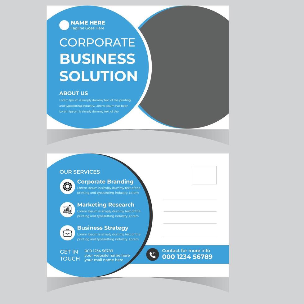 Professional Corporate Business Solution Postcard Template Design with Modern Blue and Gray Color Scheme - Professional digital artwork with vibrant colors and detailed composition vector