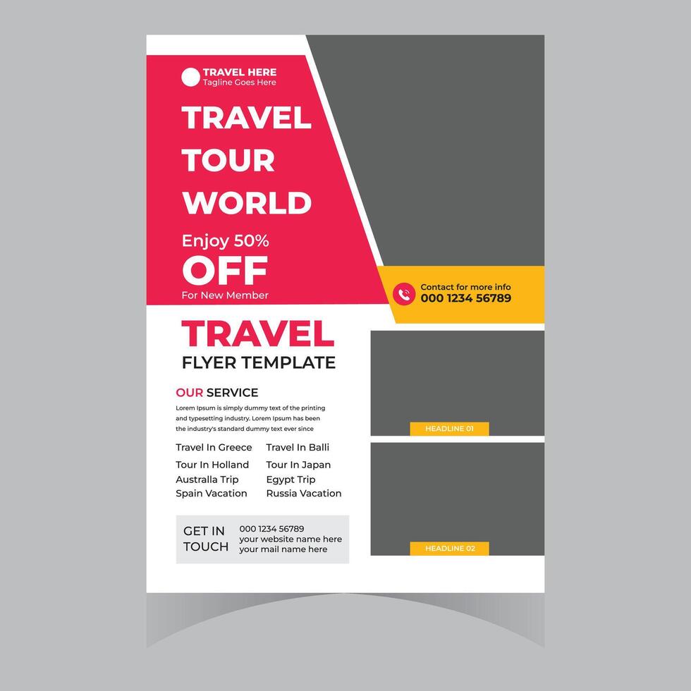 Exciting Worldwide Travel Tour Flyer Template 50 Off for New Members, Enjoy a Vibrant Getaway vector