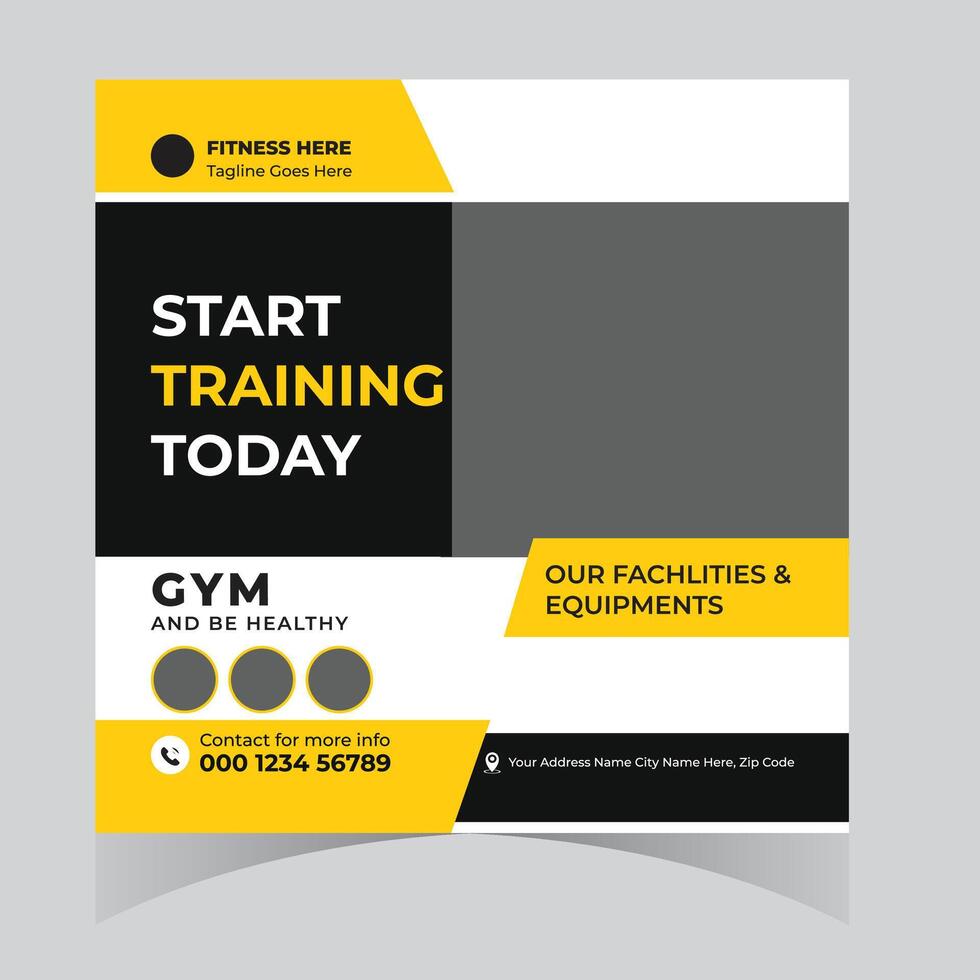 Start Your Fitness Journey Today Motivational Gym Training Social Media Post Design with Bold Yellow and Black Accents vector