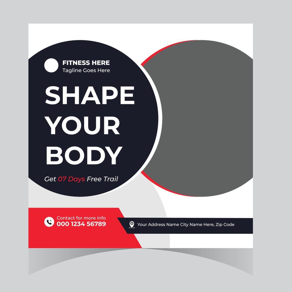 Shape Your Body Motivational Fitness Gym Flyer Design with 7-Day Free Trial Offer - Professional digital artwork with vibrant colors and detailed composition vector