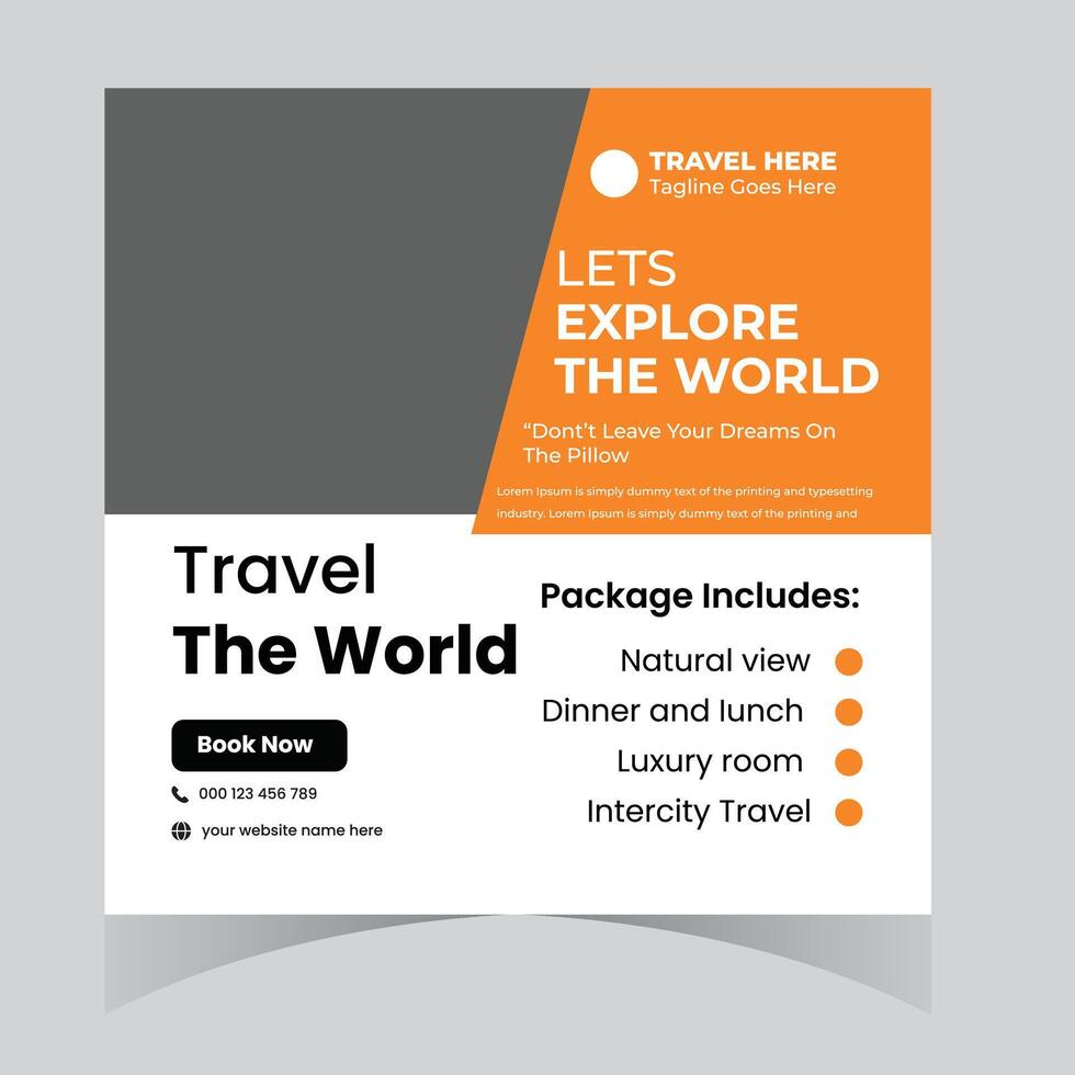 Inspiring Travel Brochure Explore the World, Book Your Luxury Adventure Now, Featuring Stunning Natural Views and Intercity Travel vector