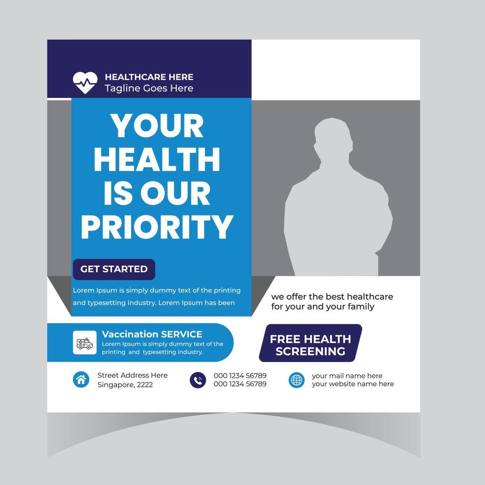 Prioritizing Your Health A Calming Healthcare Service Flyer Promoting Vaccination and Free Screenings in Singapore vector