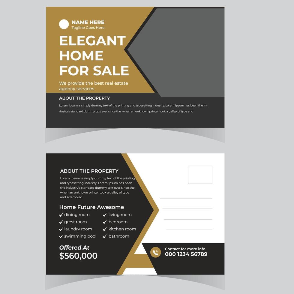 Post card design template. Postcard real estate, business postcards, postcard template, post card, postcard layout. Postcards design template vector