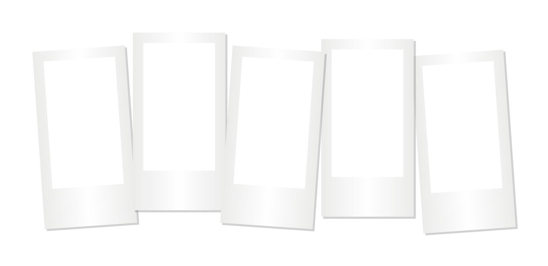 Set of five empty white instant photo frames isolated on transparent background mockup layout for photography collage design retro memory nostalgia scrapbook template printable decor element vector