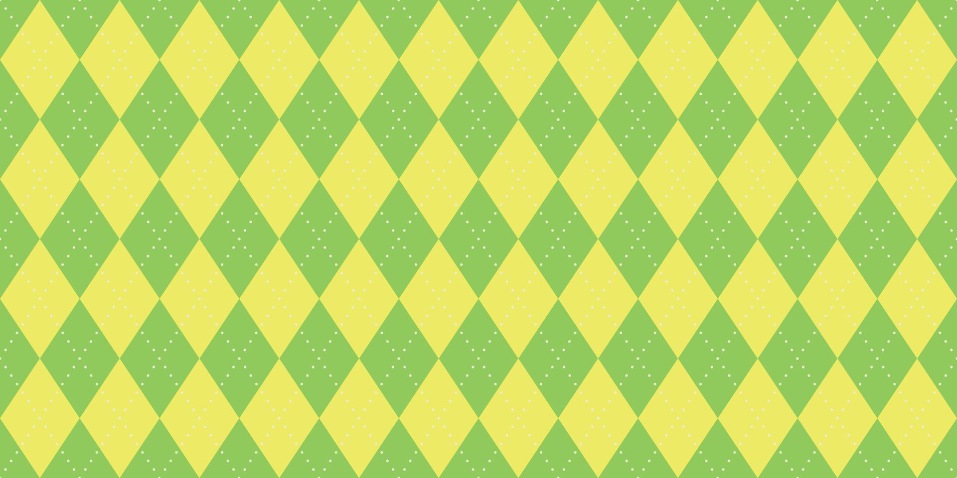 Seamless pattern with yellow and green argyle diamond design, dotted texture, festive spring background, geometric symmetry, cheerful colors, retro fashion, playful decorative style vector