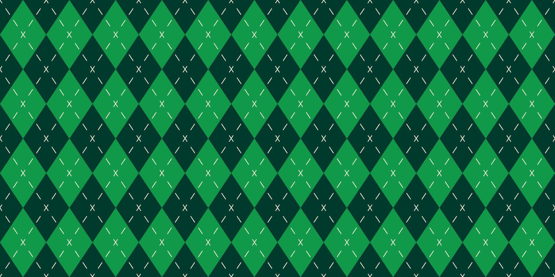Seamless pattern with green and black argyle diamond geometric design, decorative classic textile texture for Saint Patrick's Day or festive retro fabric and clothing applications vector