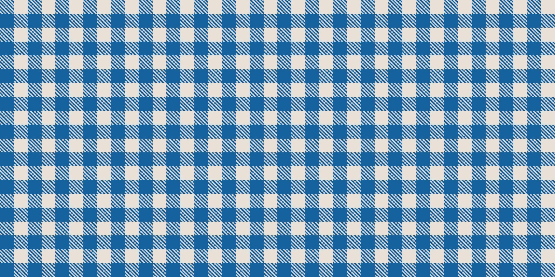 Seamless pattern with blue gingham check squares and diagonal stripes, traditional picnic tablecloth fabric texture, classic plaid background for textiles, crafts, decorations, design projects vector