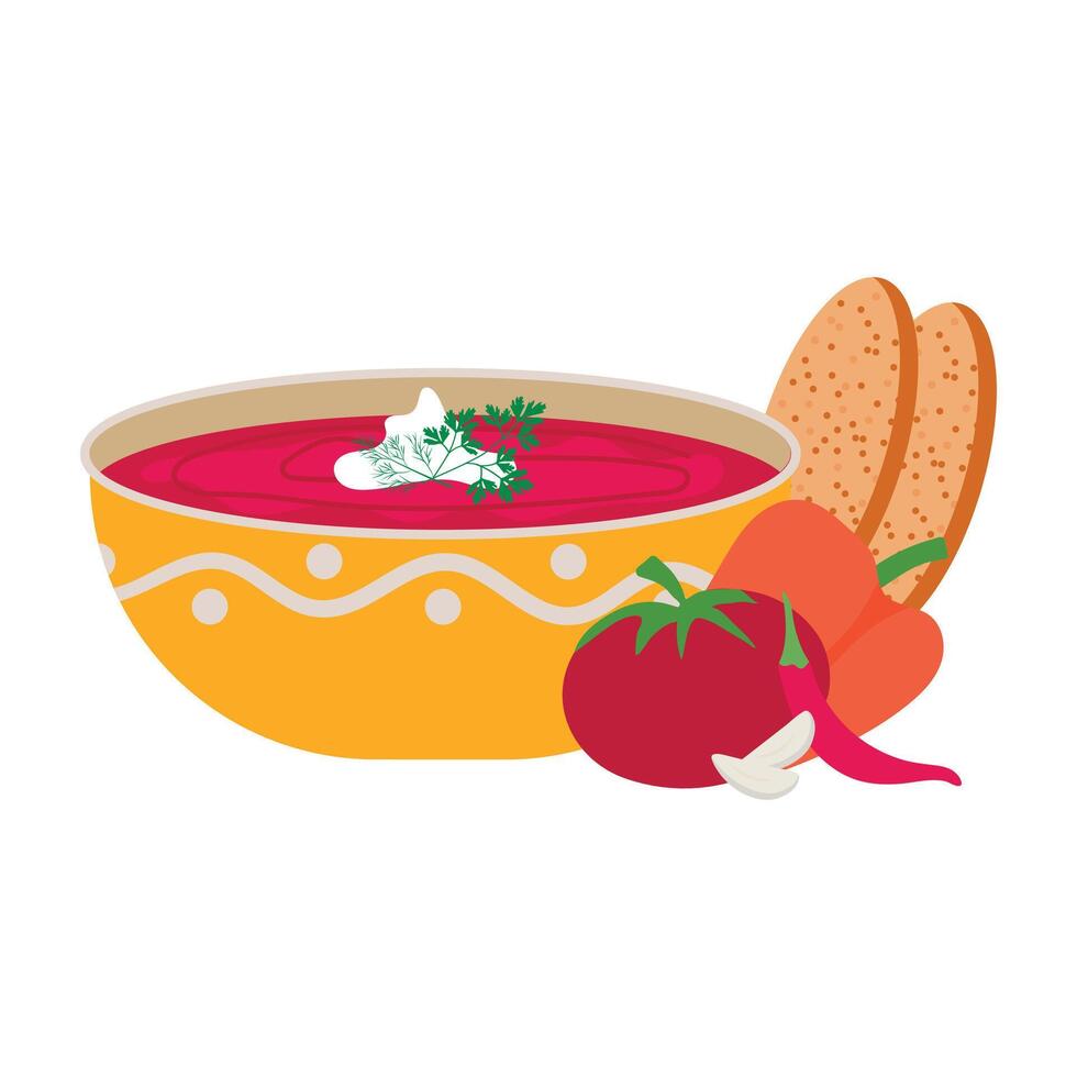 Fresh vegetable soup in a bowl. Colored icon for menu vector