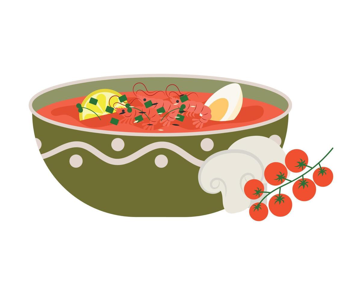 Tom yam kung Thai spicy soup. illustration of traditional Asian soup. Icon, eps 10 vector