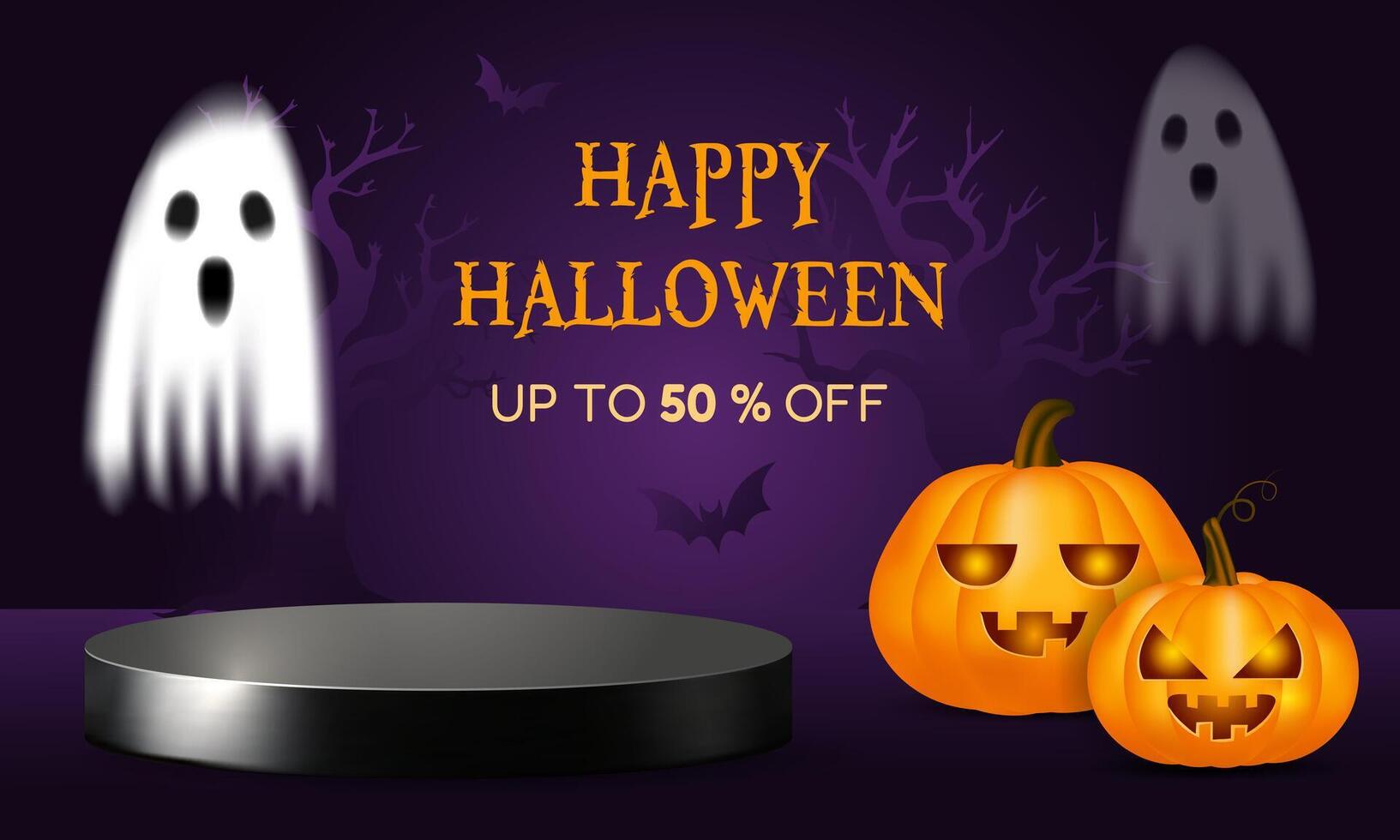 Halloween Banner, Horizontal Template with Fifty Percent Off vector