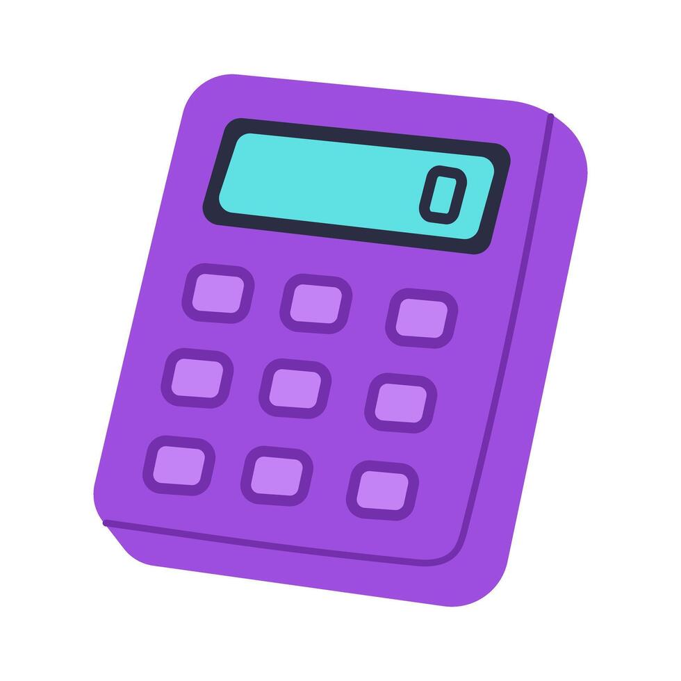 A purple calculator with a blue screen. The calculator is on a white background vector