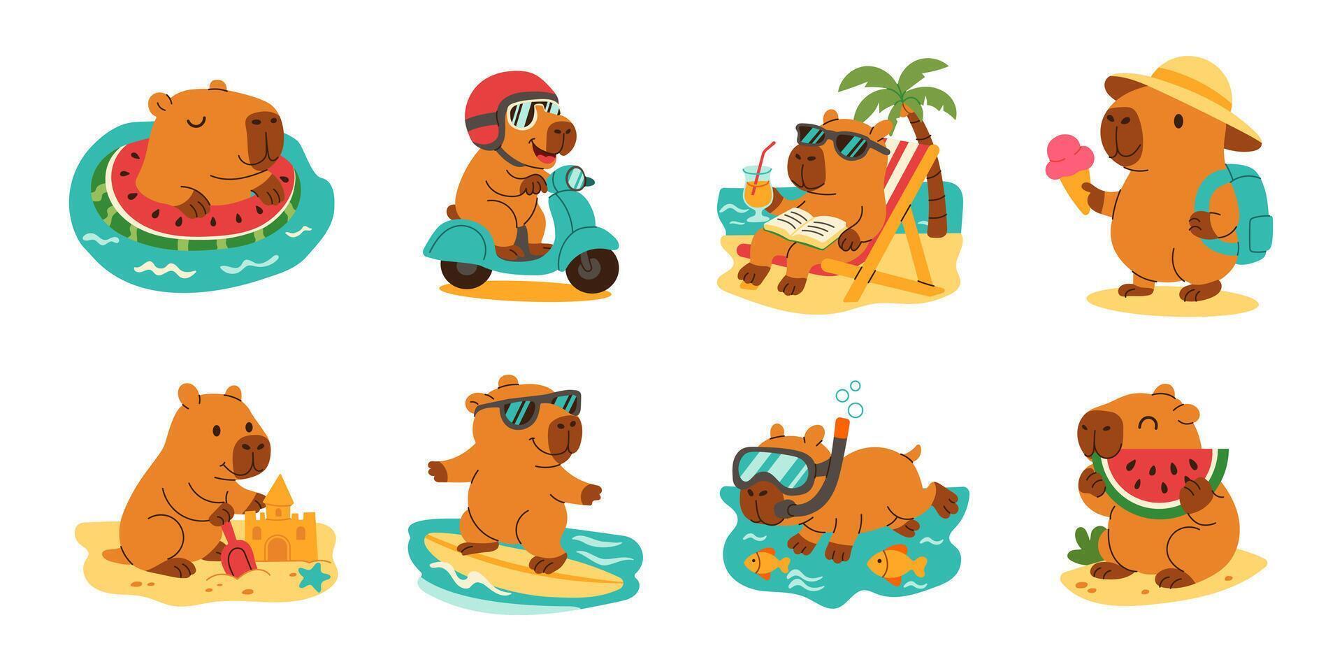 Cartoon bears enjoying summer activities vector