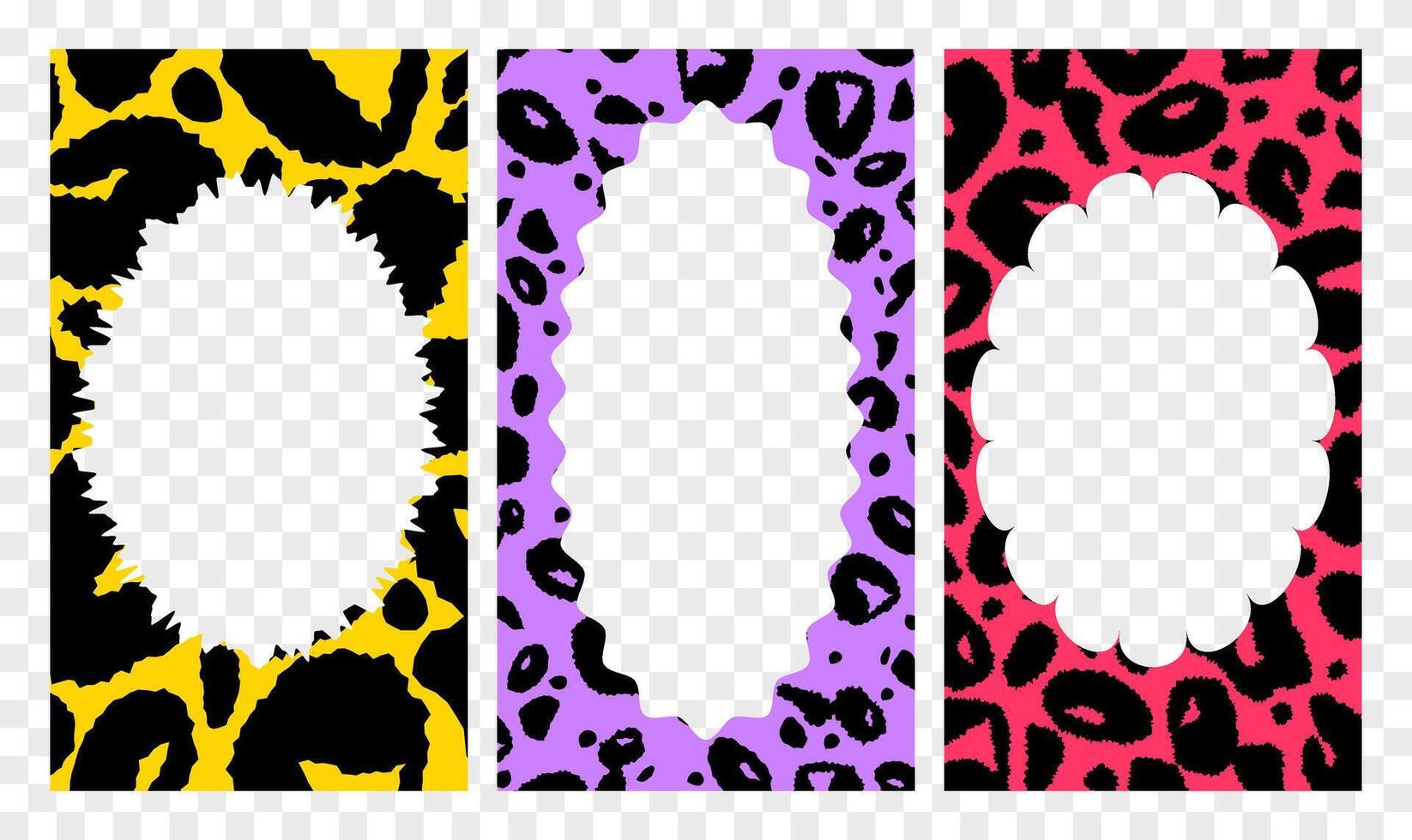 A set of frames with an abstract pattern of the skin of a leopard, a cheetah. Vertical wallpaper for social networks, background for publications and photos. vector