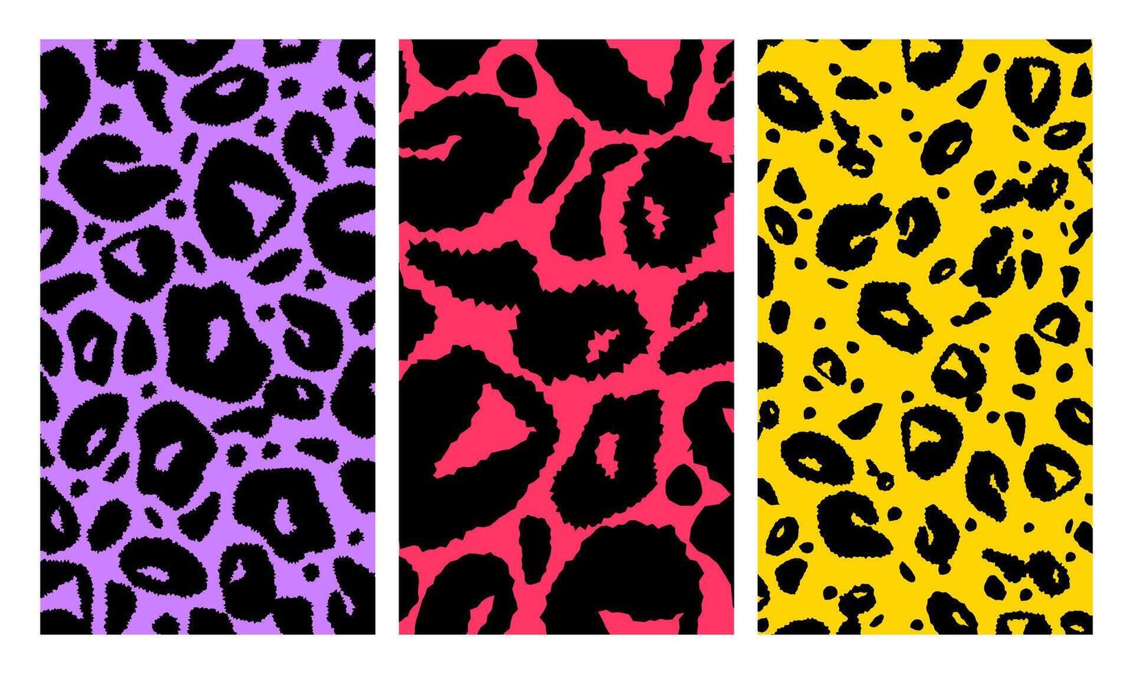 A set of bright backgrounds with an abstract pattern of leopard skin, cheetah. Vertical wallpapers for smartphones, social networks, publications, postcards, invitations. vector