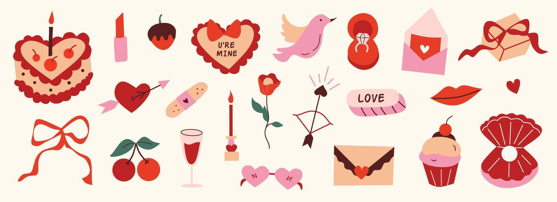 Valentine’s Day themed illustrations and icons vector