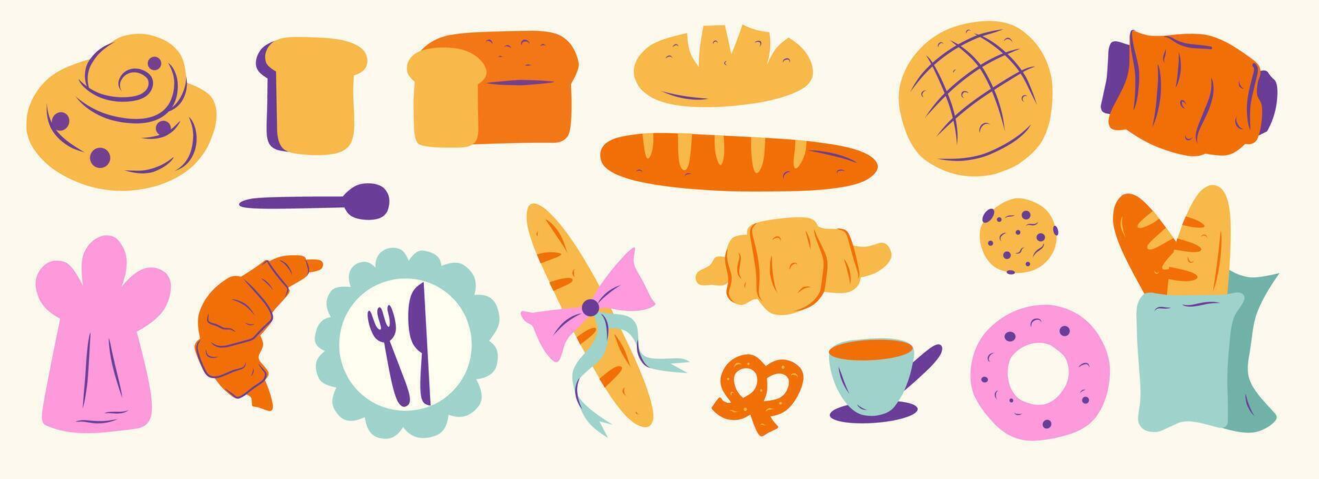 colorful bread and pastry illustrations vector