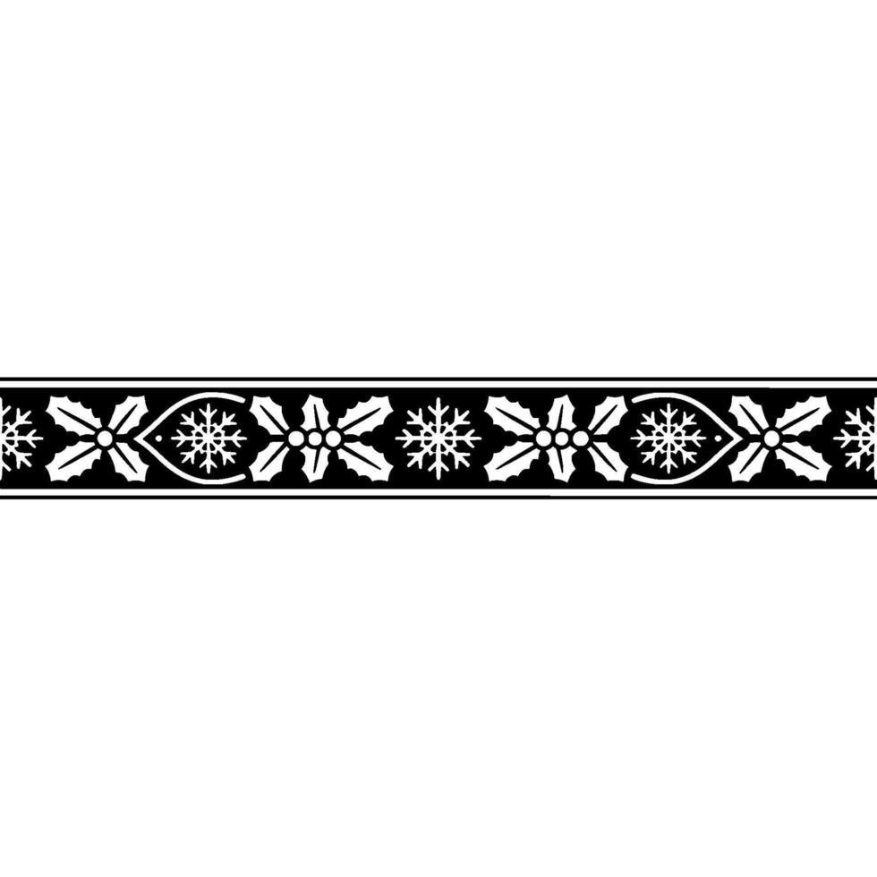 Elegant Winter Border Holly Snowflake Ornamentation, Festive vector