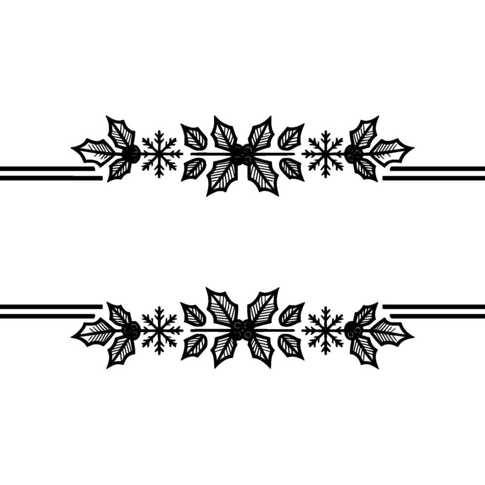 Winter Holly Border, Festive Illustration, Minimalist vector