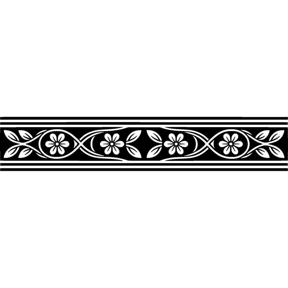 Elegant Black and White Floral Border, Lineart vector