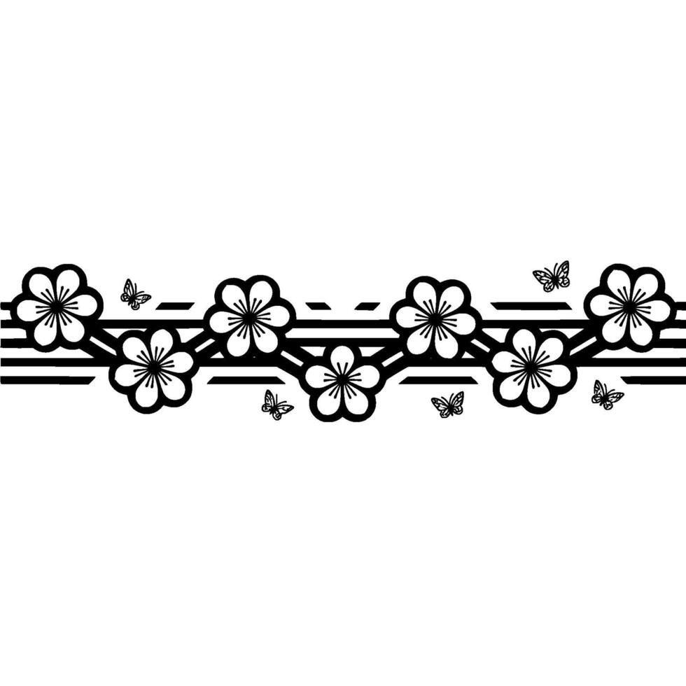 Elegant Sakura Border with Butterfly Motifs Minimalist vector