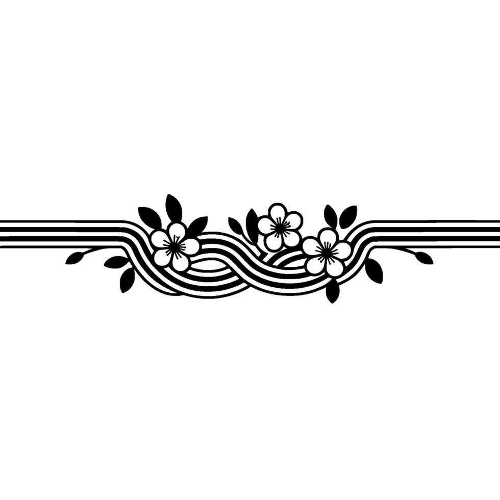 Minimalist Floral Wave Border, Japanese Inspired vector