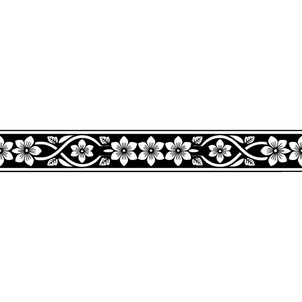 Elegant Floral Border, Japanese , Minimalist Pattern, Monochrome vector