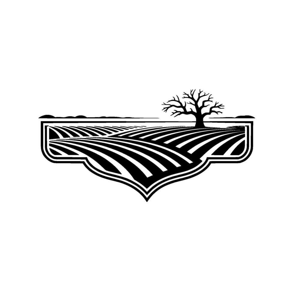 Rustic Silhouette Harvest Landscape Emblem vector