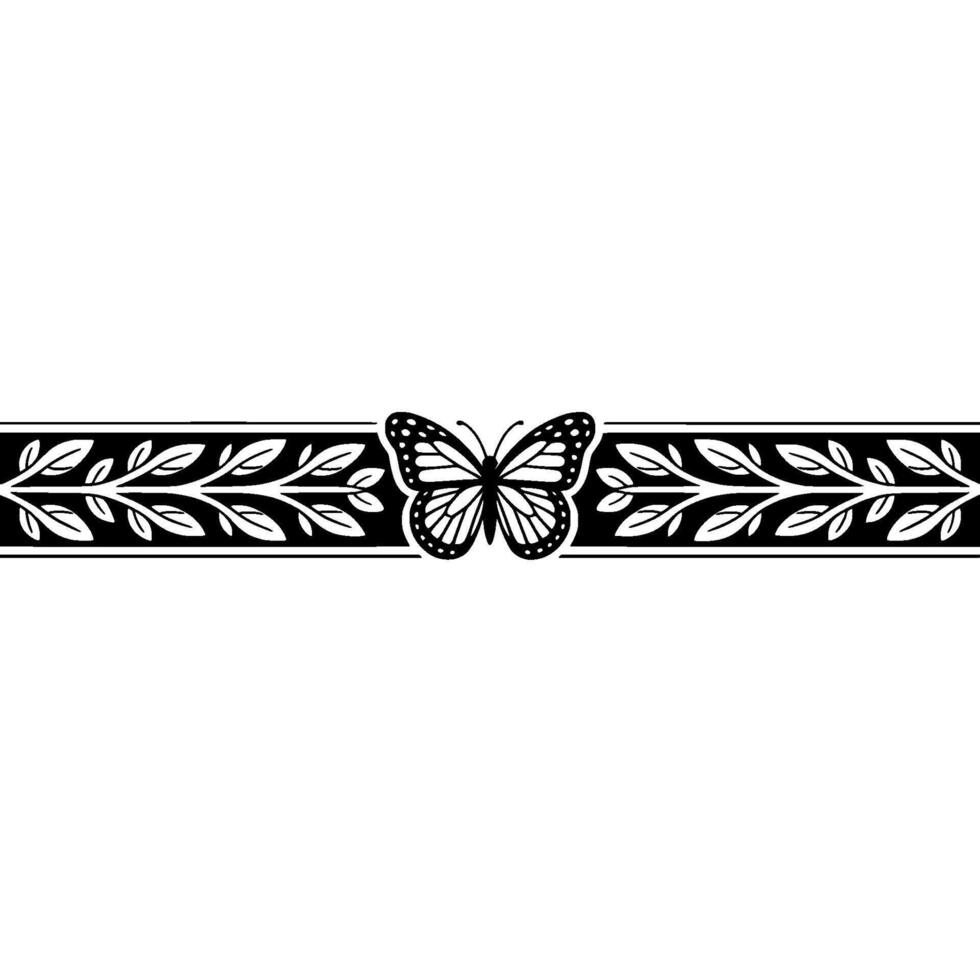 Elegant Botanical Border, Butterfly Motif, Decorative vector
