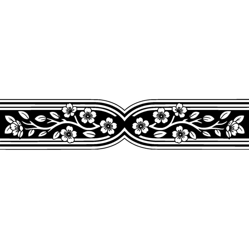 Elegant Japanese Blossom Border, Black and White vector