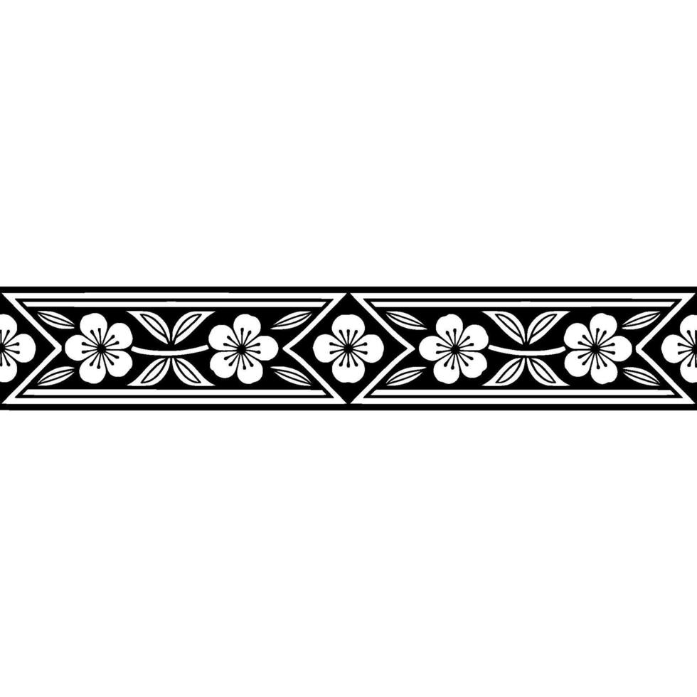 Elegant Japanese Blossom Border, Geometric vector